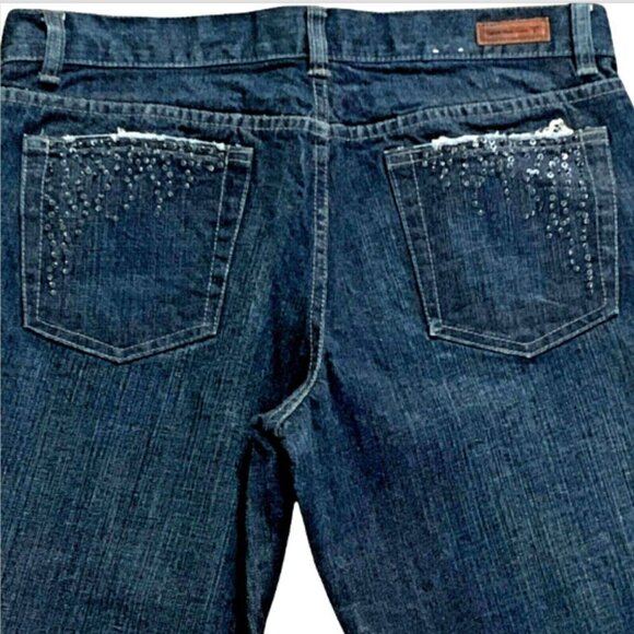 Calvin Klein Blue Jean Low Rise Flare Beaded Pocket Dark Wash Sz 10 #150N - Picture 8 of 12